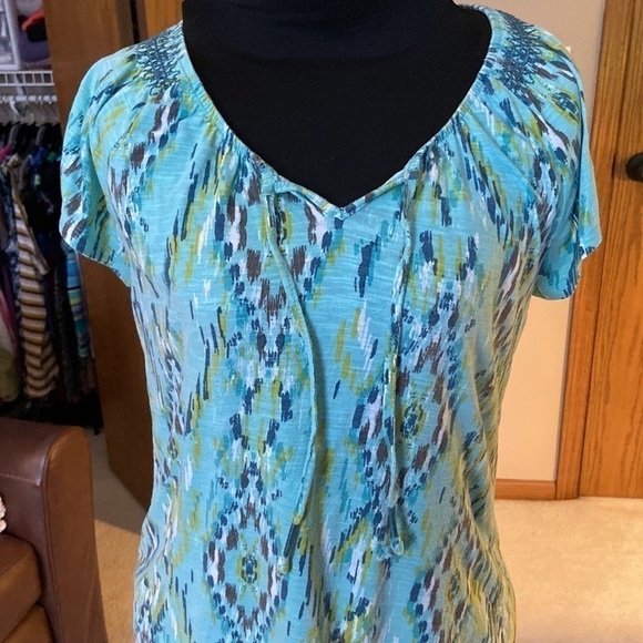 🦄 Sonoma lifestyle cap sleeve tie-Neck patterned top turquoise medium - Picture 6 of 9